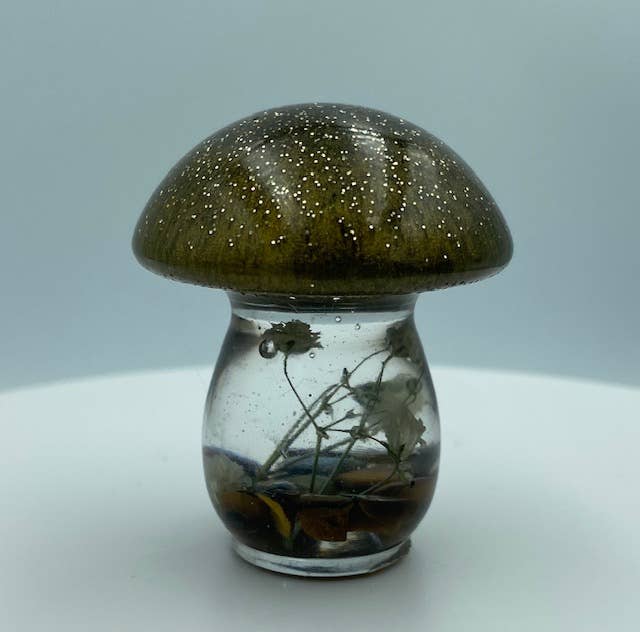 Mini Mushroom Keychains with Embedded Spiritual Crystals, Tigers Eye