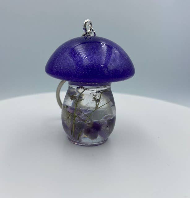 Mini Mushroom Keychains with Embedded Spiritual Crystals, Amethyst