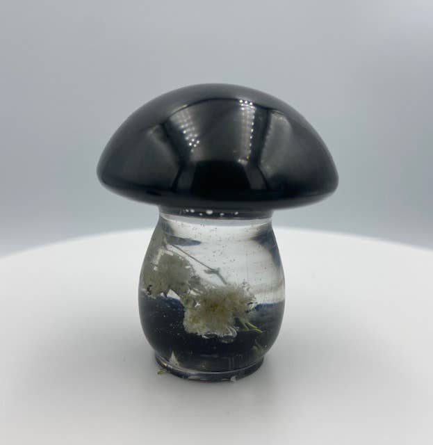 Mini Mushroom Figurines with Spiritual Crystals, Black Tourmaline