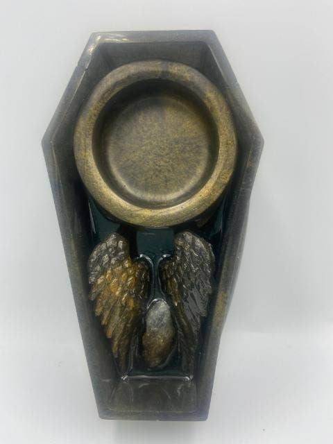 Angel Wings Coffin Tealight Candle Holder- Citrine Crystal