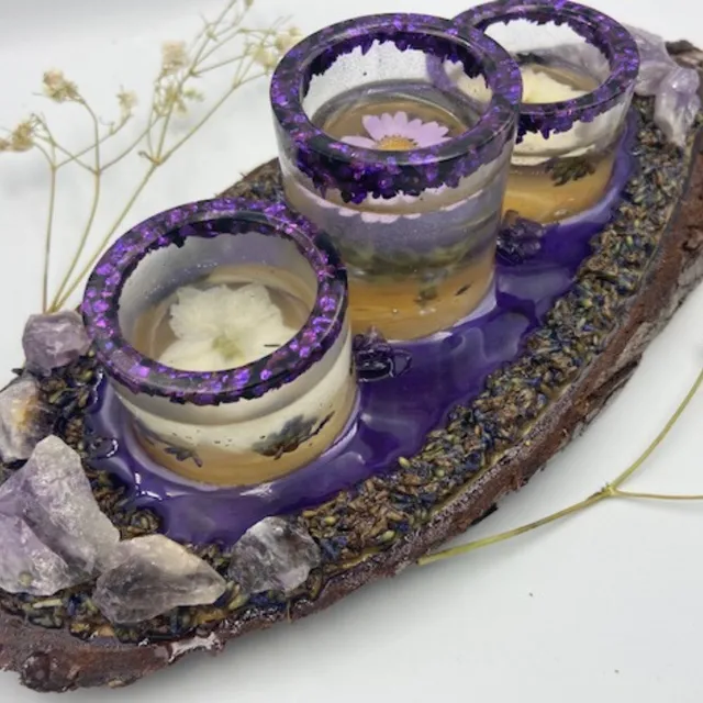 Triple Tea Light Candle Holder with Amethyst Crystals