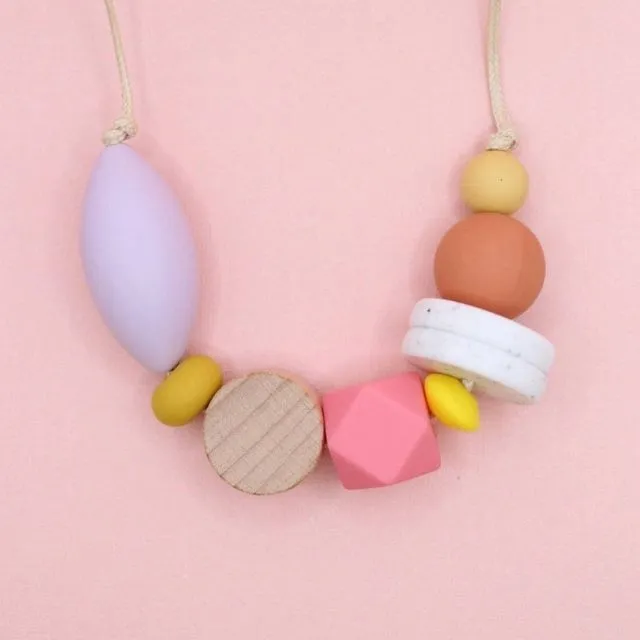 'Pick n Mix' Beaded Silicone Necklace - Lilac, Bubblegum Pin