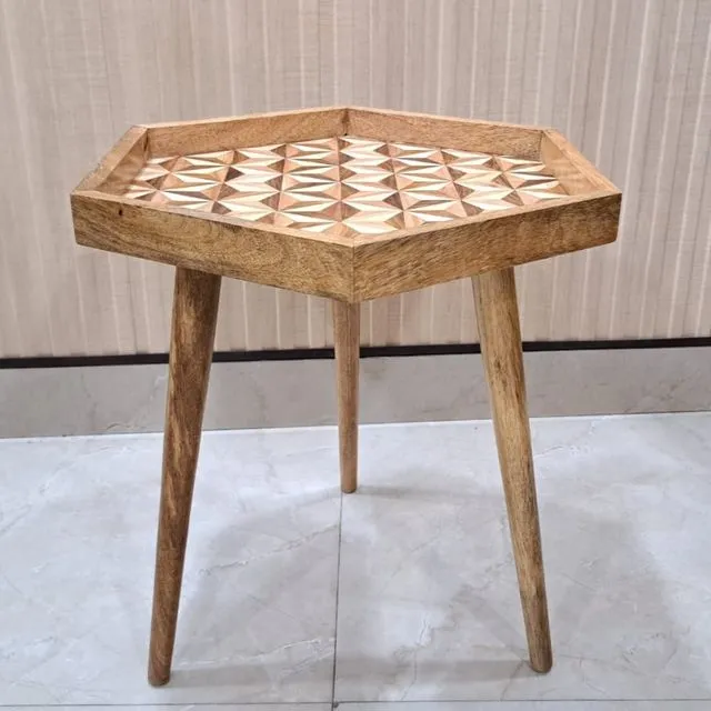 Hartsmede Handmade Side Table End Table Solid Wood Cube inlay / Parquet