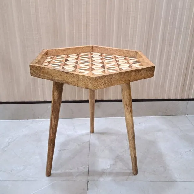 Hartsmede Handmade Side Table End Table Solid Wood Star inlay / Parquet