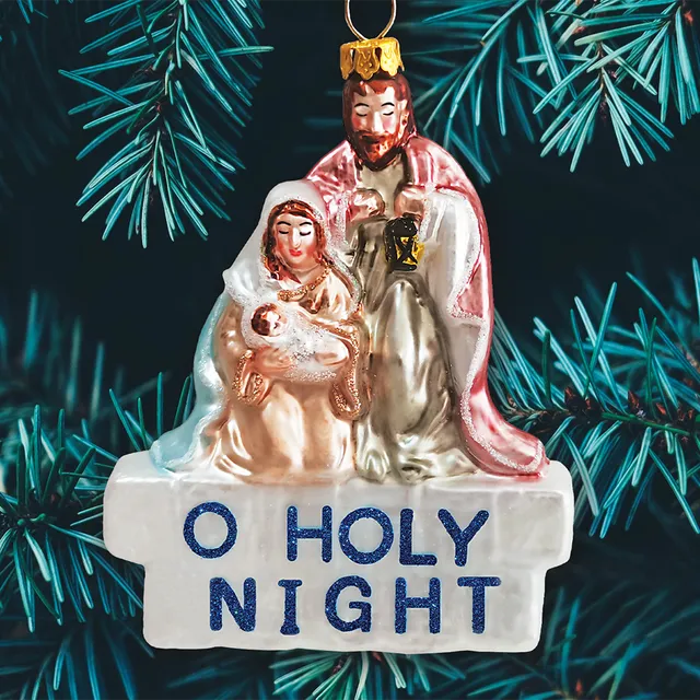 Oh Holy Night Nativity Scene Glass Christmas Ornament, Jesus and Mary