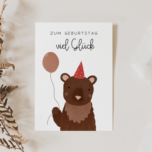 Birthday Card - Bear with Balloon