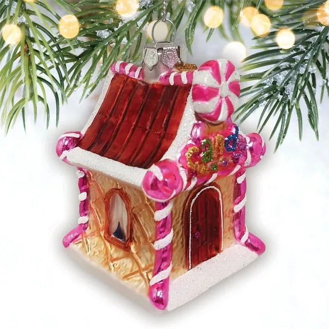 Sweet Treat Cottage Candy Lane House Glass Christmas Ornament