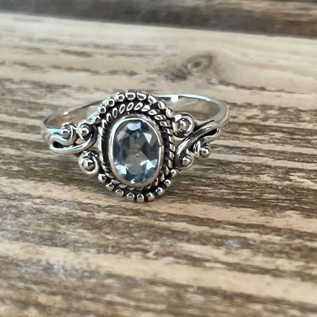 Size 10 blue topaz silver ring