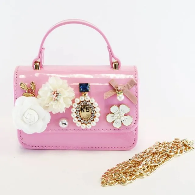 B1236 Floral & Charms Patent Leather Purse