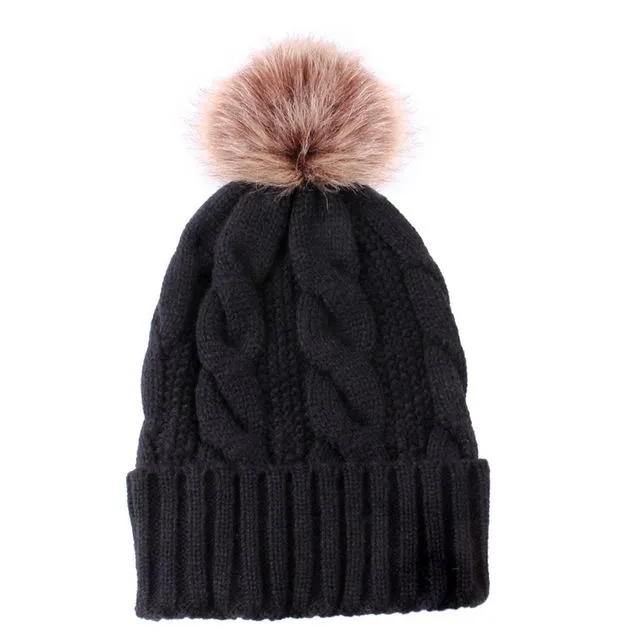Fleece Lining Thick Warm Knit Hat Beanies - BLACK
