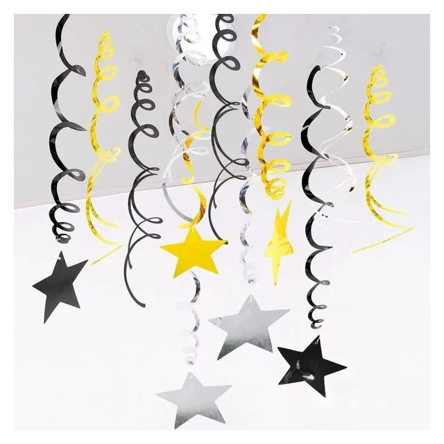 24Pcs PVC Happy Birthday Star Spiral Pendant Home Room Decoration -