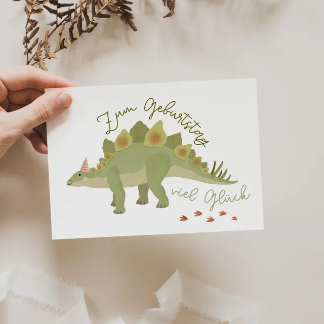 Postkarte Dino - Geburtstag Dinosaurier Stegosaurus