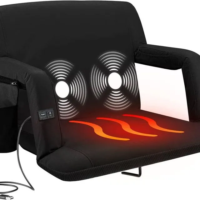 Alpcour Reclining Heated+Massage Stadium Seat with Armrests, Black - Extra-Wide
