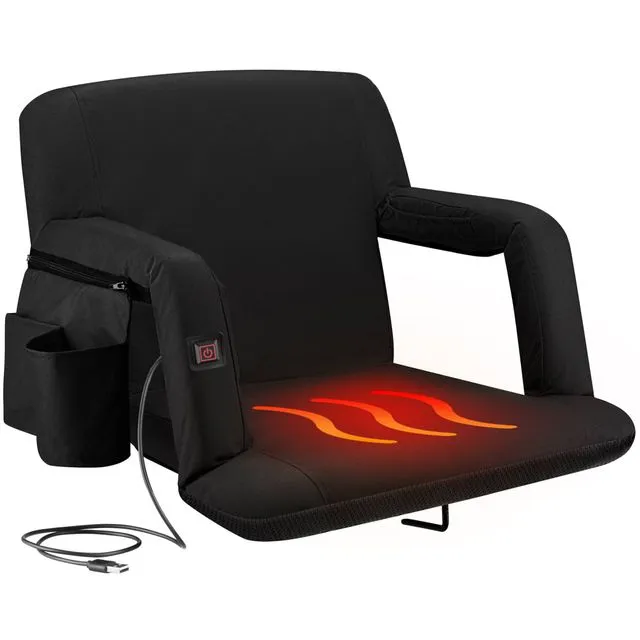 Alpcour Reclining Heated Stadium Seat with Armrests, Black - Wide