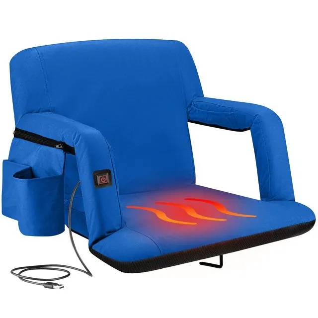 Alpcour Reclining Heated Stadium Seat with Armrests, Royal Blue - Wide