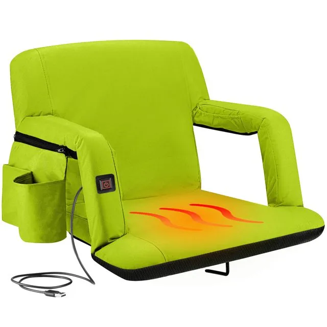 Alpcour Reclining Heated Stadium Seat with Armrests, Lime - Wide