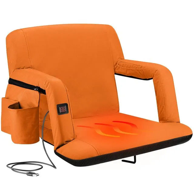 Alpcour Reclining Heated Stadium Seat with Armrests, Orange - Wide