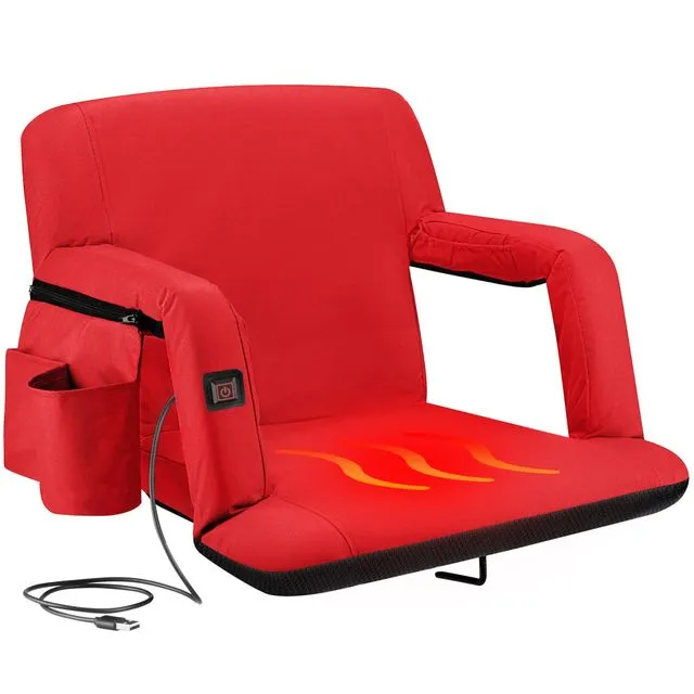 Alpcour Reclining Heated Stadium Seat with Armrests, Red - Wide