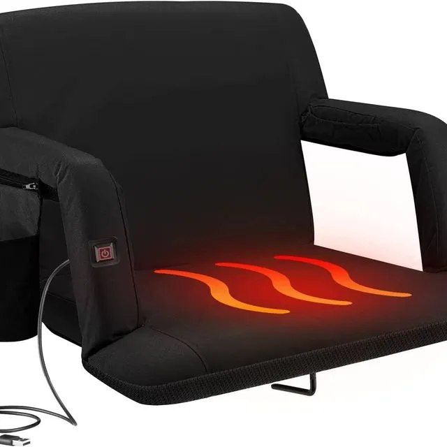 Alpcour Reclining Heated Stadium Seat with Armrests, Black - Extra-Wide