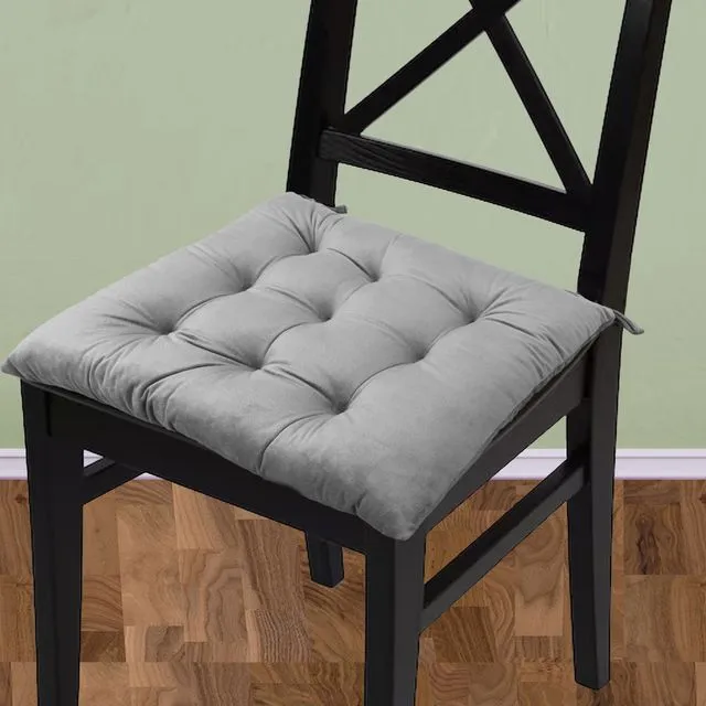 Handmade Velvet Chair Seat Cushions Pads wiht ties 16''x16'' 3'' Thick -  Grey