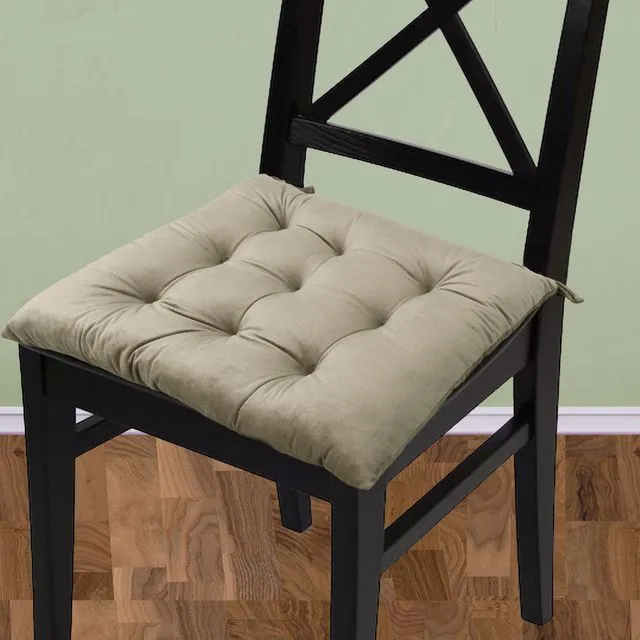 Handmade Velvet Chair Seat Cushions Pads wiht ties 16''x16'' 3'' Thick -  Beige
