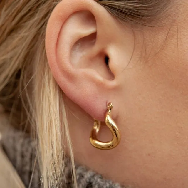 Gold Fluid Hoop Earrings, Waterproof