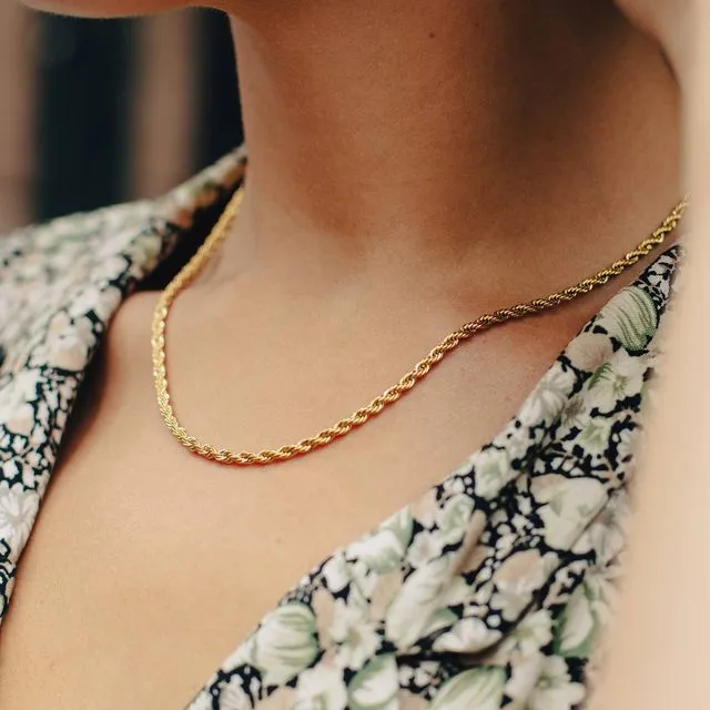 Gold Rope Twist Chain Necklace, Waterproof