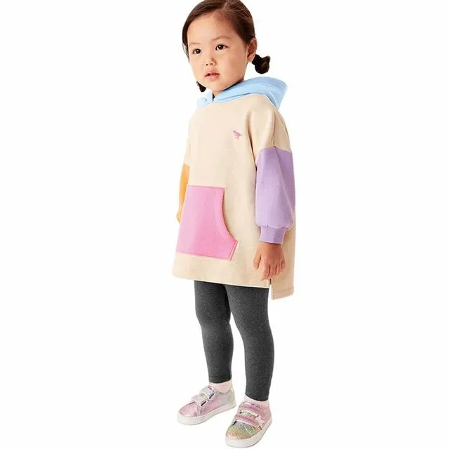 Girls Contrast Color Long Sleeves Hooded Sweatshirts - Apricot