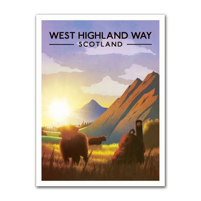 West Highland Way Poster, Highland Cow, Scotland
