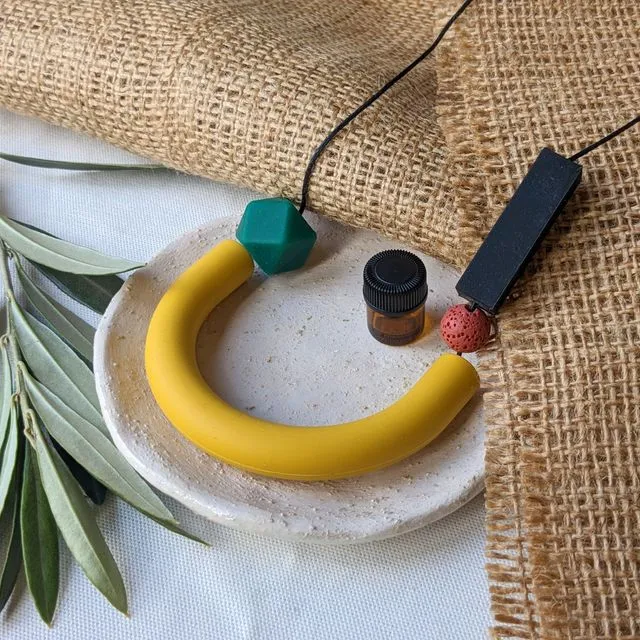 Aromatherapy Essential Oil Diffuser Mustard, black & Rust Silicone Necklace