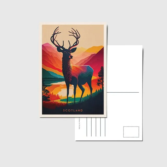 Scotland Stag Postcards - Colorful Scottish Highlands Art