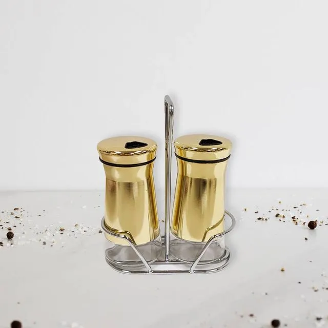 Gold Salt And Pepper Shaker With Stand