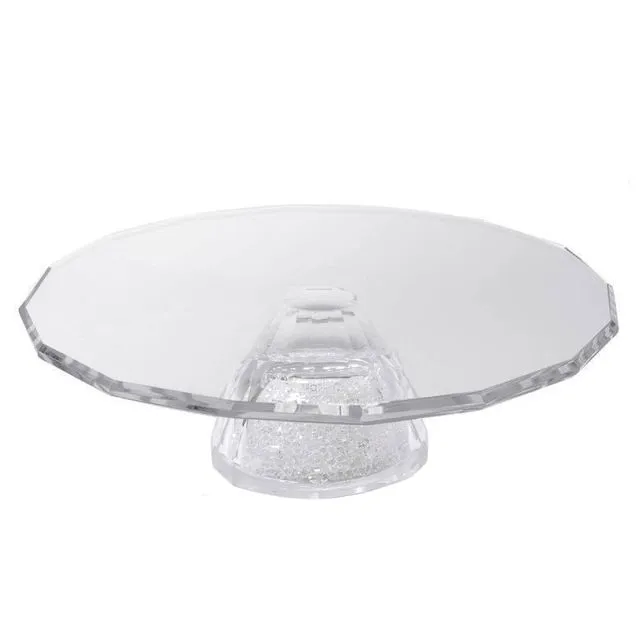 Crystal Cake Platter with Crystal Filled Round Base, Clear