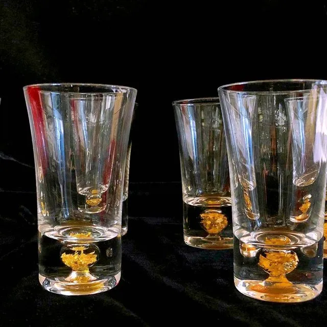 Set of 6 Shot Glasses, Gold Leaf Filled Base