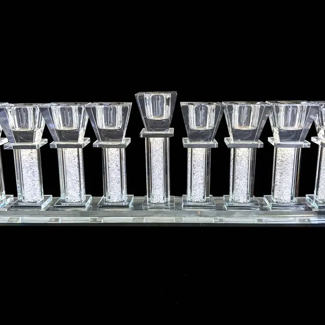 Crystals Menorah with 9 Columns Filled with Crushed Crystal