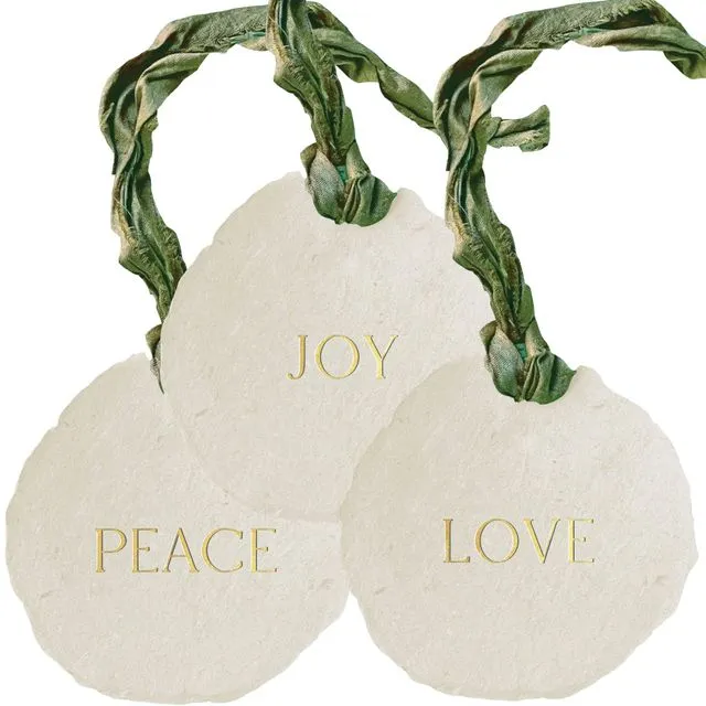 love / joy / peace ornaments / gift tags