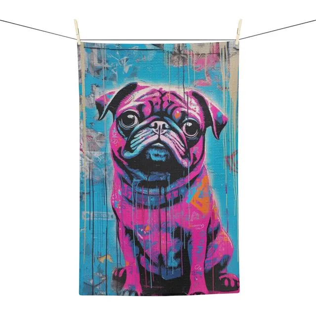 Pug Graffiti Tea Towel