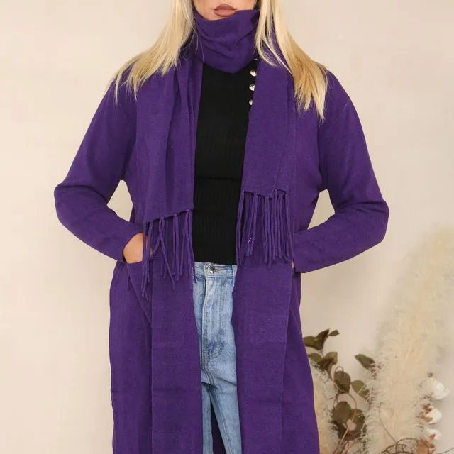 B82971 - Violet Plain Cardigan with Matching Scarf