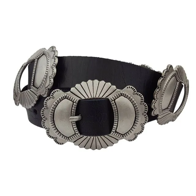 Genuine Leather Belt w. Western Silver Conchos