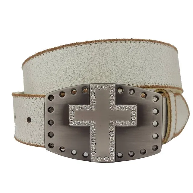Vintage Leather belt w. Cross Buckle