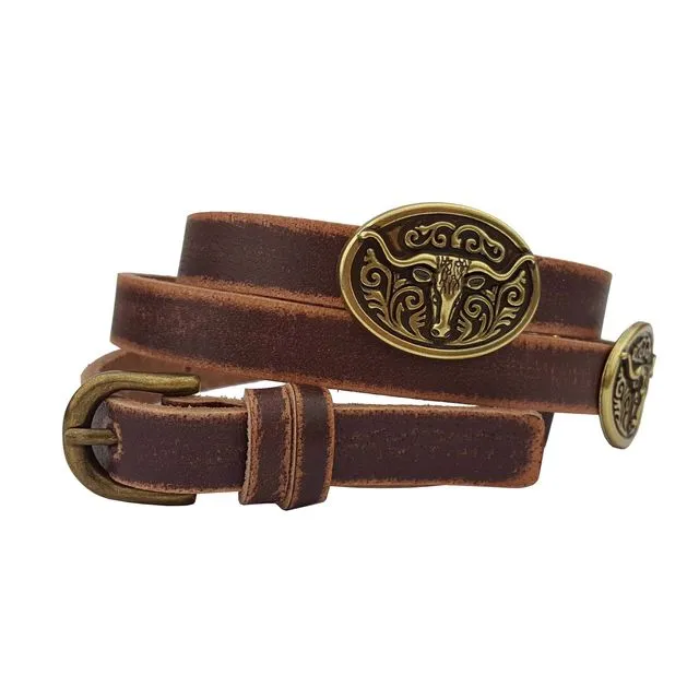 Western Genuine Distressed Leather belt with Long Horn parts
