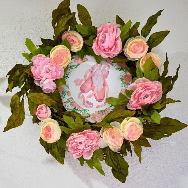 Pink Ranunculus and Peony Ballet Wreath