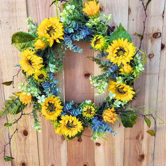 Sunflower and Greenery Spring or Summer Wreath