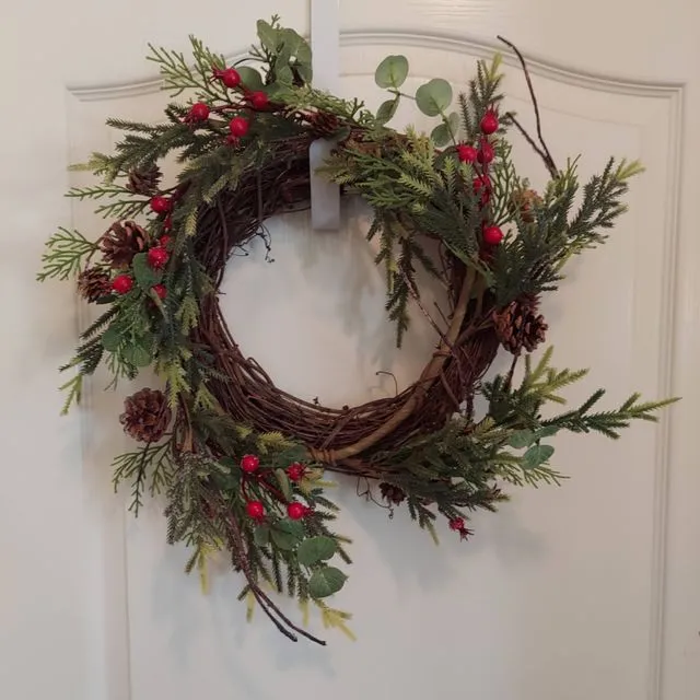Small Greenery, Berries, and Pine Cone Wreath
