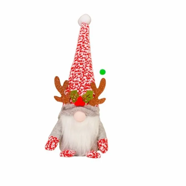 Antler Long Hat Rudolf Standing Dolls Christmas Decorations - Red