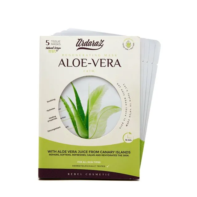Moisturizing Facial Mask with Aloe Vera. Pack of 5