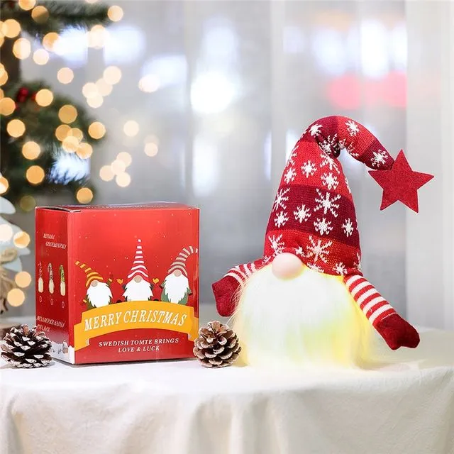 Knitted Hat Glowing Faceless Rudolf Dolls Christmas Decorations - Red