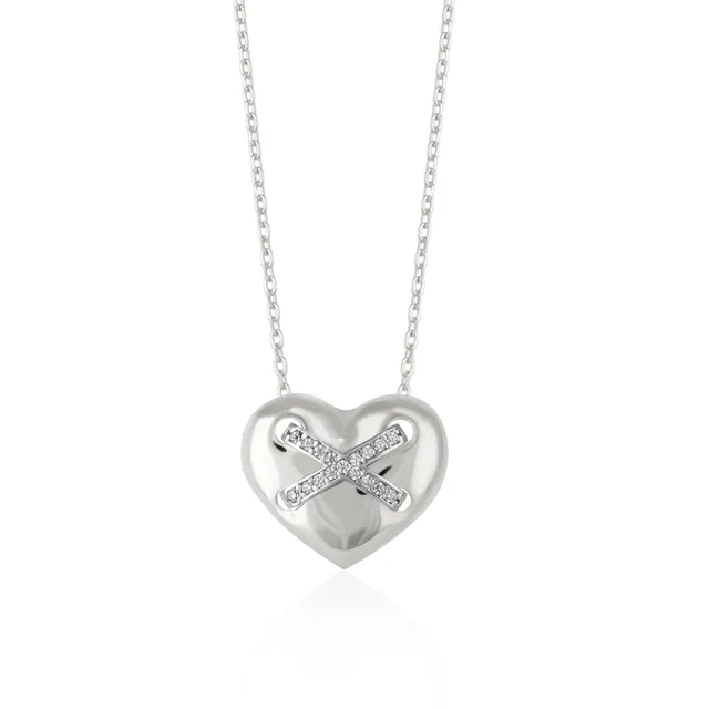 Heart X Necklace in Sterling Silver Gold Vermeil - Silver