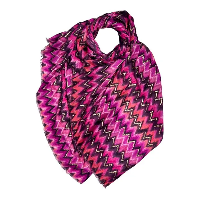 Colourful Wave Print Scarf in hot pink