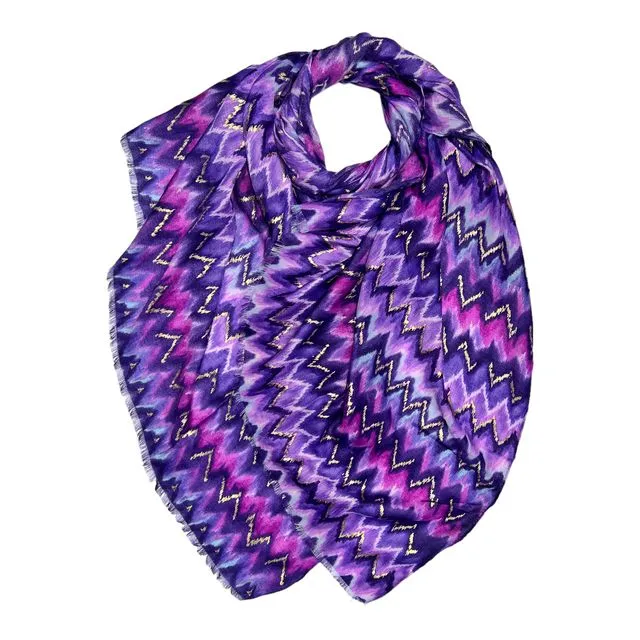 Colourful Wave Print Scarf in purple